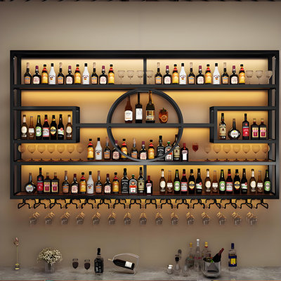 View of Orren Ellis Wall Mounted Wine Rack, Bar Wine Rack,Black,Metal Modern ...
